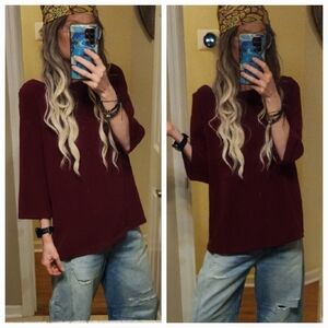 Ann Taylor Loft Flowy Wine Burgundy Maroon Boatneck Tunic